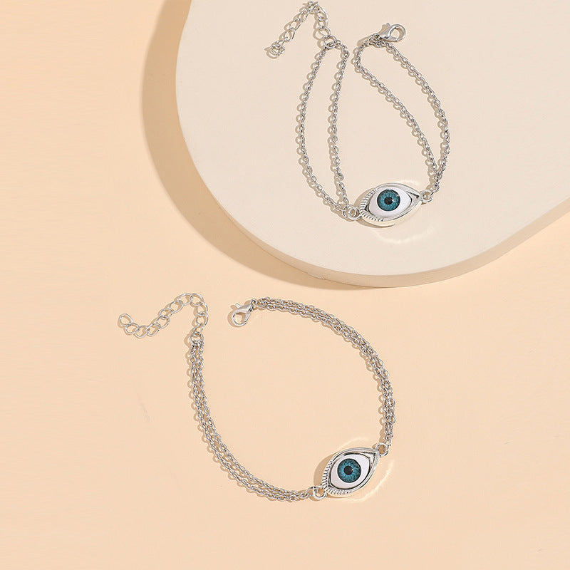 Wholesale Silver Tone Alloy Demon Eye Couple Bracelet Set 2Pcs Chic Jewelry Gift