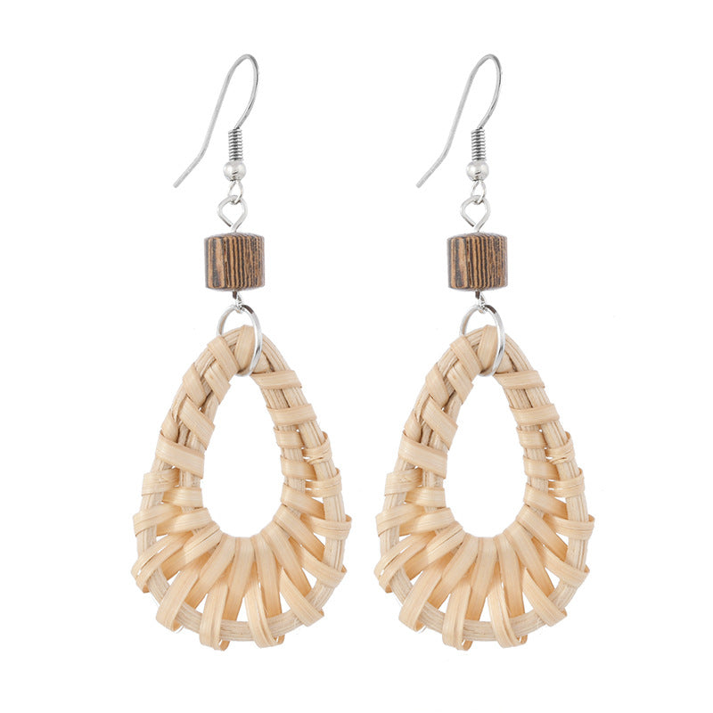 Wholesale Handmade Rattan Woven Bohemian Earrings