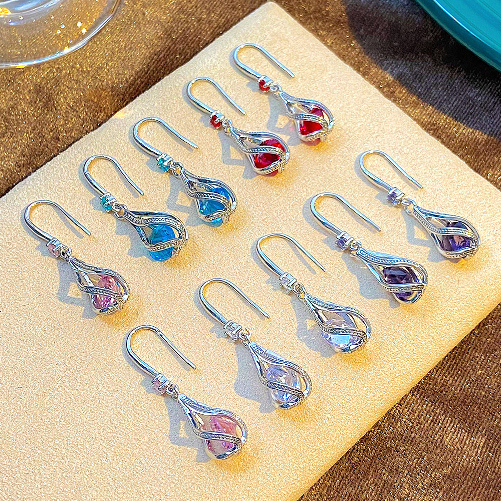 Wholesale Alloy Inlaid Zircon Drop Earrings Water Drop Hollow Rotating Design Fashion Jewelry Accessory For Bridal Party