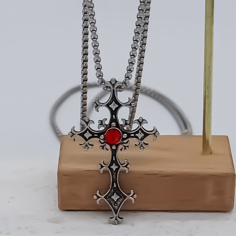 Wholesale Chic Geometric Cross Pendant Necklace Silver Tone Alloy Jewelry Accessory Trendy Unisex Gift For Boutique Resale