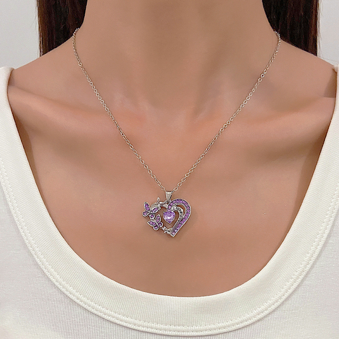 Wholesale  love butterfly necklace women's hollow heart-shaped letter l love you clavicle chain