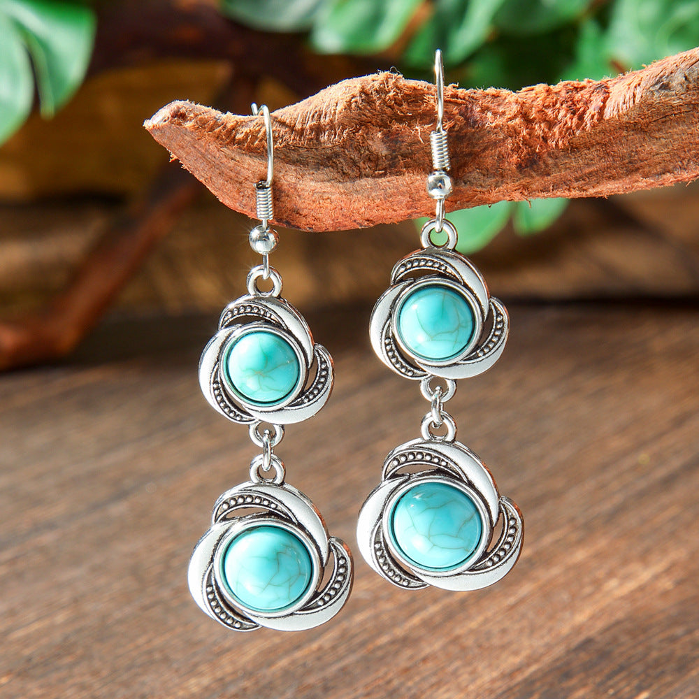 Wholesale Ethnic Style Turquoise Drop Earrings Zinc Alloy Electroplated Boutique Jewelry Accessory