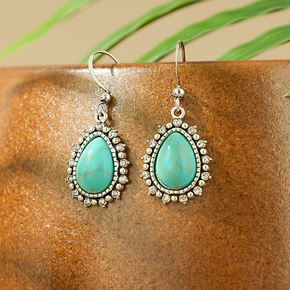 Wholesale Retro Bohemian Turquoise Alloy Earrings Party Wear Fashion Accessory