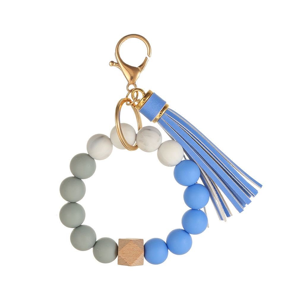 Wholesale Leopard Print Silicone Beaded Tassel Wrist Keychain