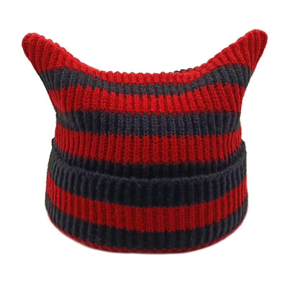 Wholesale  Wool Hat  Handmade Striped Hat Women Cat Hat