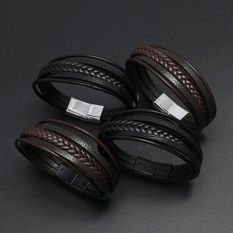 Wholesale woven leather  men's magnet buckle bracelet