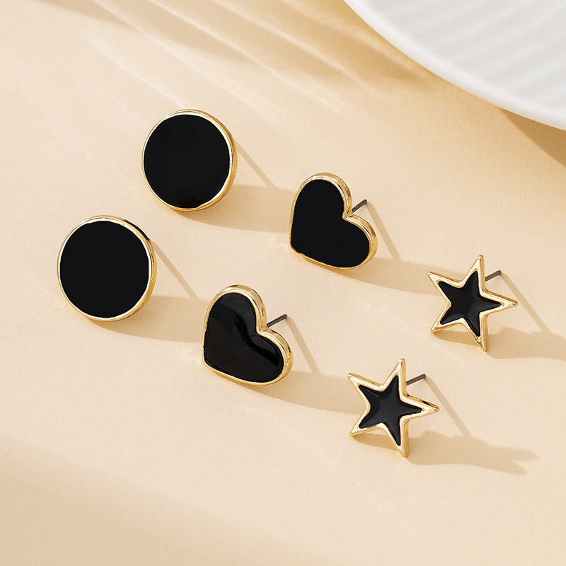Wholesale Stylish Black Geometric Heart Earrings Alloy Electroplated Jewelry Accessory