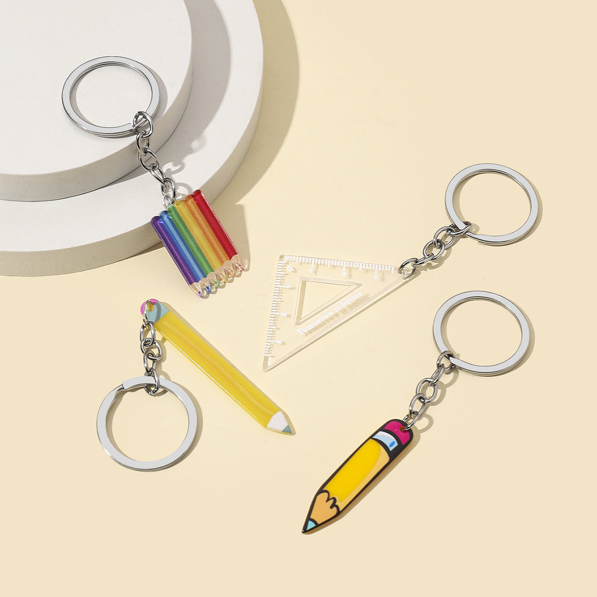 Wholesale pencil ruler stationery acrylic keychain ACC-KC-RongR026