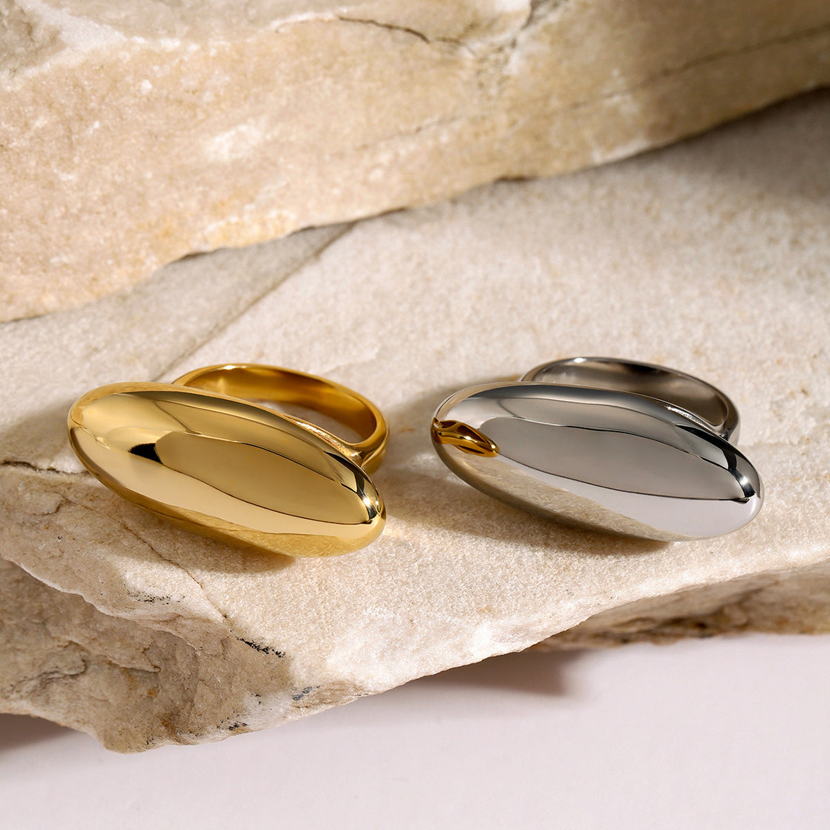 Wholesale 18k gold stainless steel oval curved metal ring