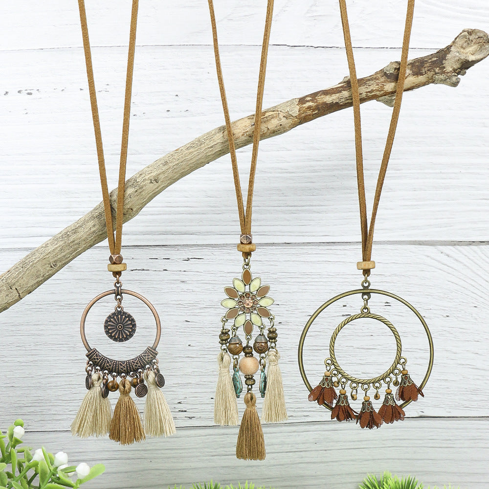 Wholesale Hot sale long necklace bohemian style tassel flower pendant ethnic style retro necklace