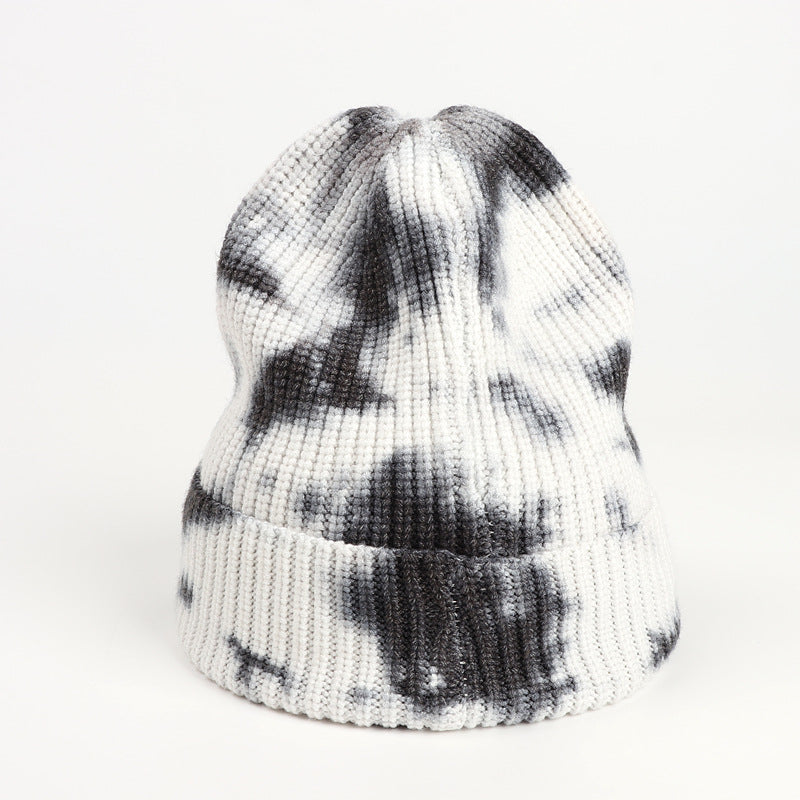 Wholesale  tie-dye turn-up knitted hat  winter fashion warm wool hat
