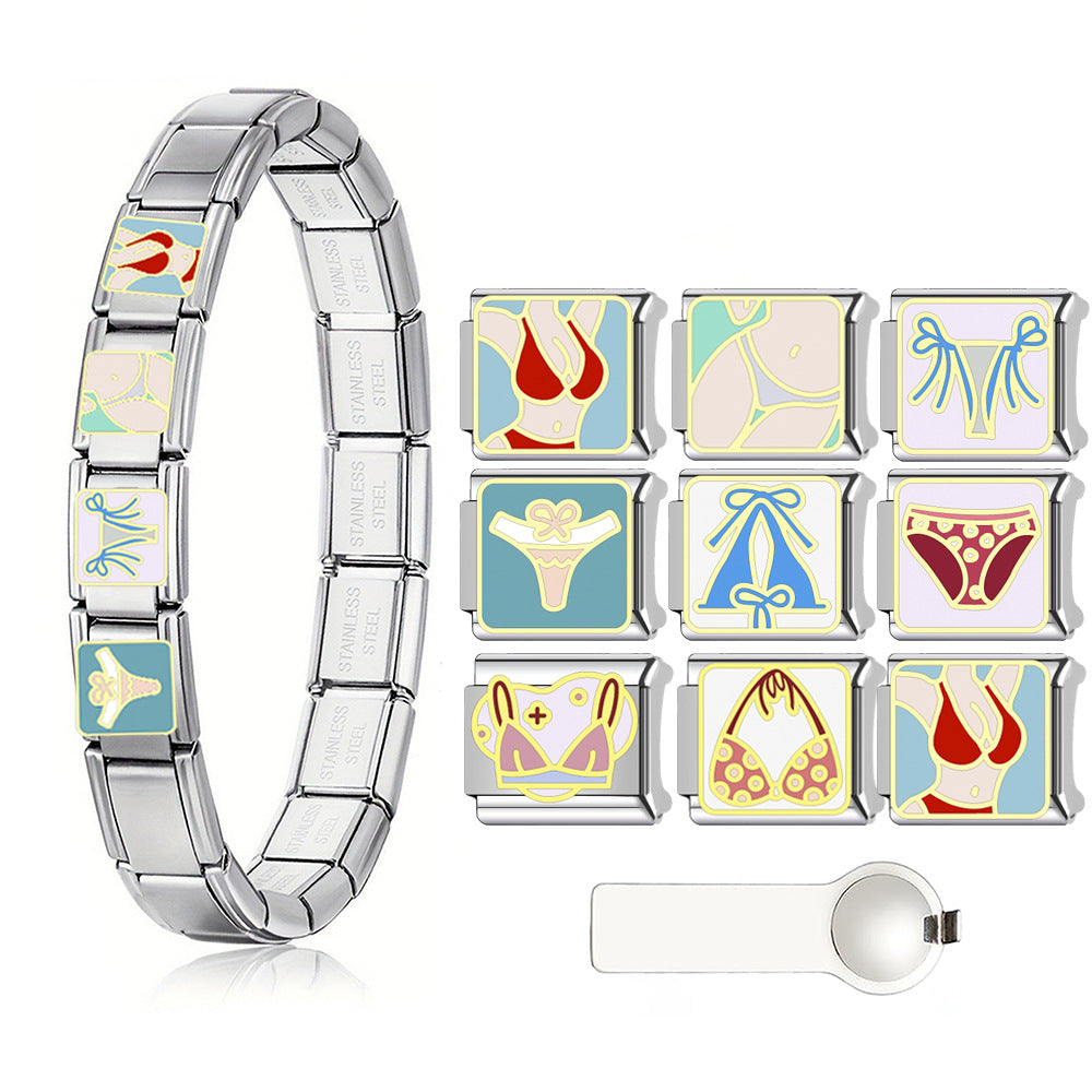 Wholesale 9mm Italian Charm Starter Bracelets DIY square Single Section Creative Stainless Steel Composable Bracelet