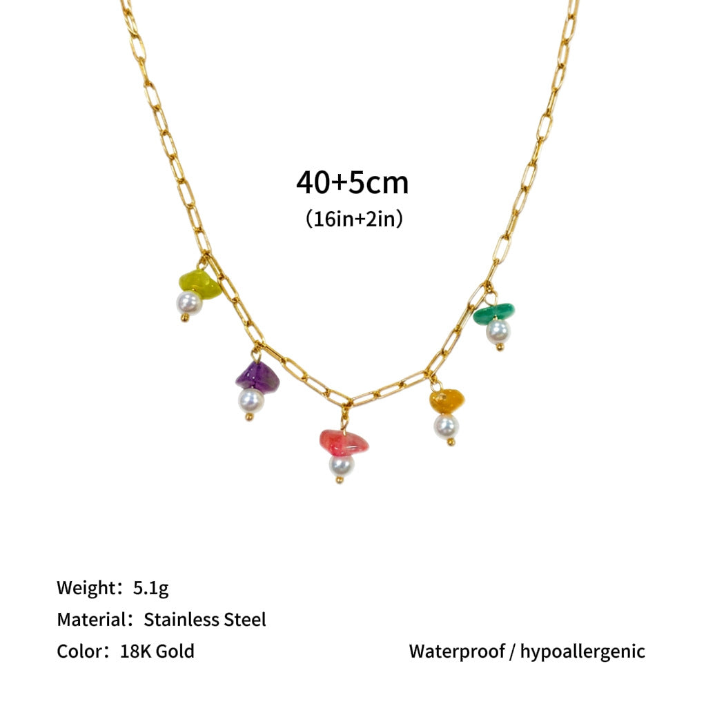 Wholesale Titanium Steel Pearl Multi Pendant Necklace Fashion Jewelry Accessory Women Gift