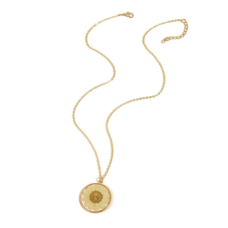 Wholesale Vintage Dried Flower Resin Sunflower Pendant Necklace For Women Trendy Fashion Jewelry Accessory