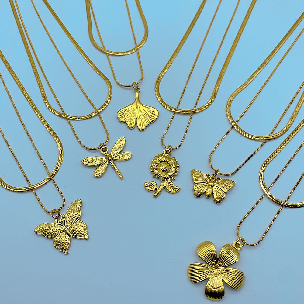 Wholesale Butterfly Dragonfly Stacked Double Layer Stainless Steel Necklace Snake Bone Chain ACC-NE-Yazhi005