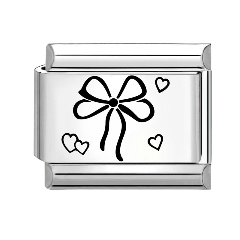 Wholesale Italian Charm Bracelet 9mm DIY Splicing Black and White Lettering Stainless Steel Composable Bracelet