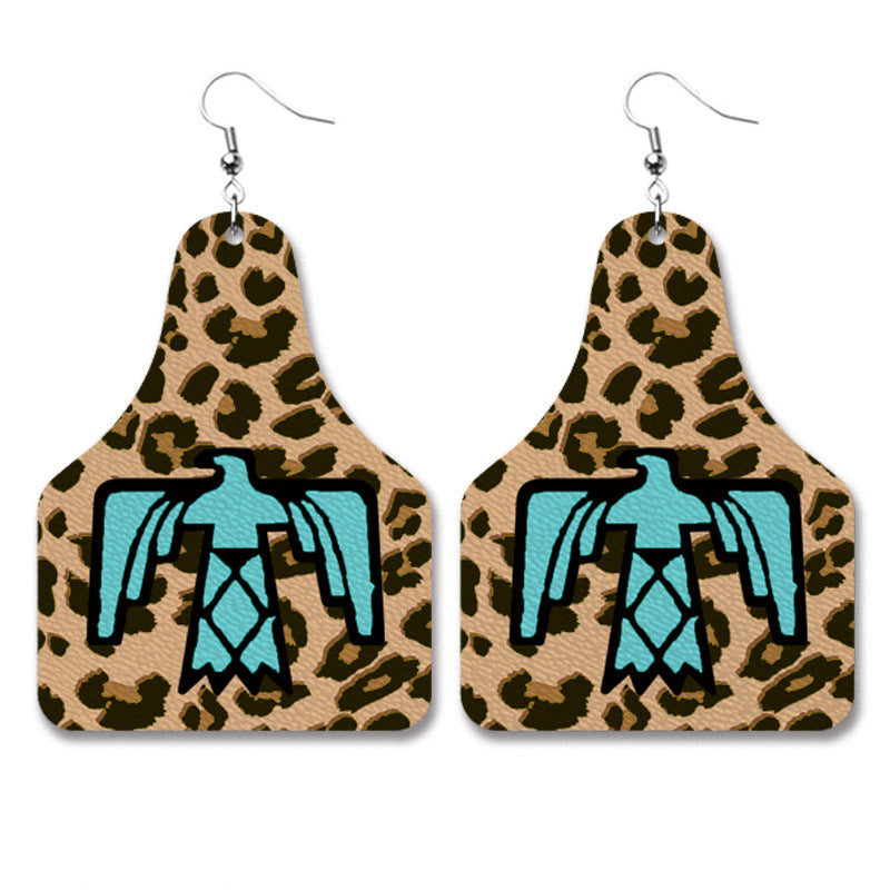 Wholesale 2 Pairs/pack American Flag Western Style Leopard Print Turquoise Leather Earrings Independence Day ACC-ES-HY050