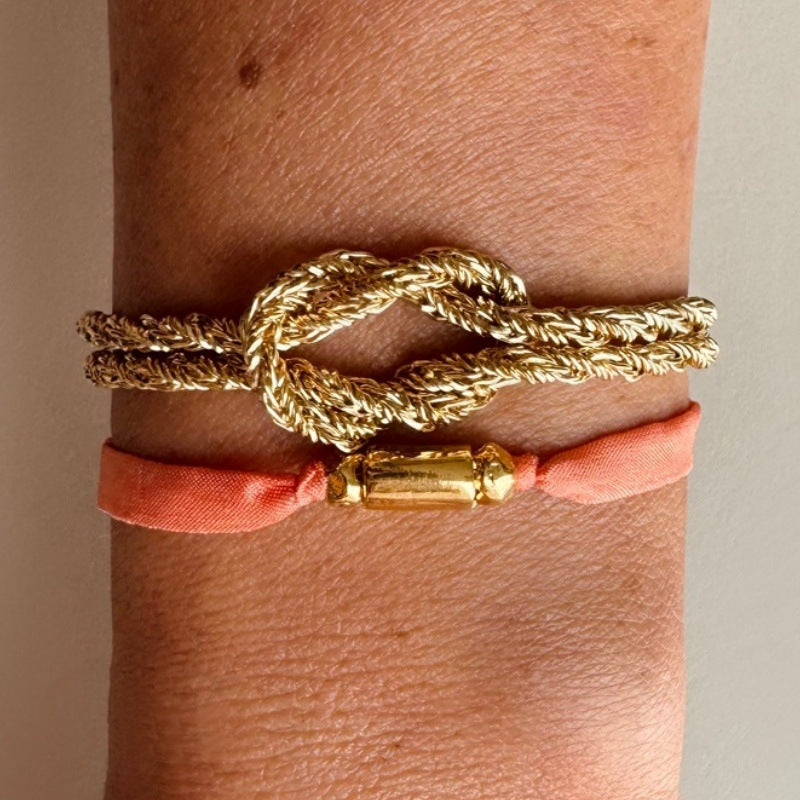 Wholesale Vintage Heart Layered Bracelet Purple Gold Plated Copper Bead Ribbon Chain Women S Fashion Jewelry Accessory Everyday Boutique Resale
