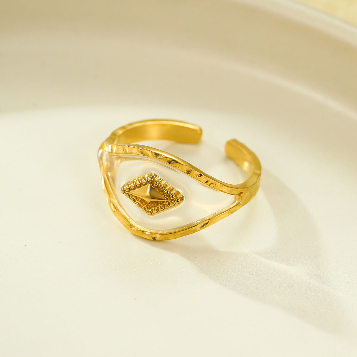 Wholesale  Geometric Love Petals Natural Stone Stainless Steel Opening Adjustable Ring