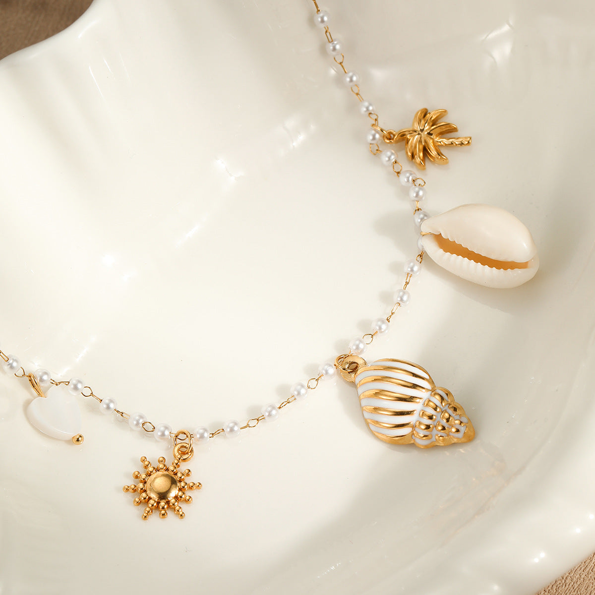 Wholesale marine elements stainless steel  pearl necklace