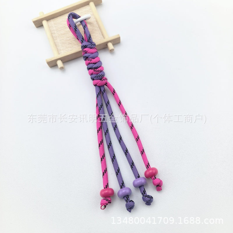 Wholesale Trendy Hand Knitted Contrast Color Keychain Lanyard Polyester Car Key Accessory