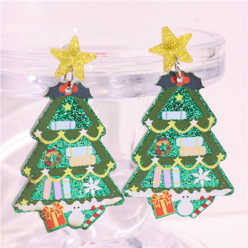 Wholesale  Christmas Glitter Bookshelf Christmas Tree Earrings