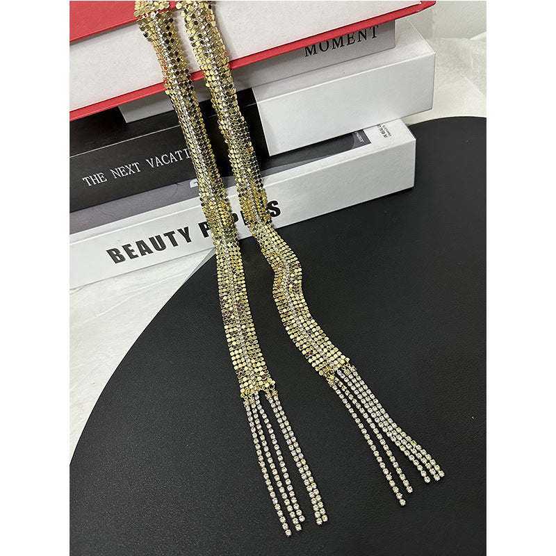 Wholesale Sequin Rhinestone Tassel Necklace