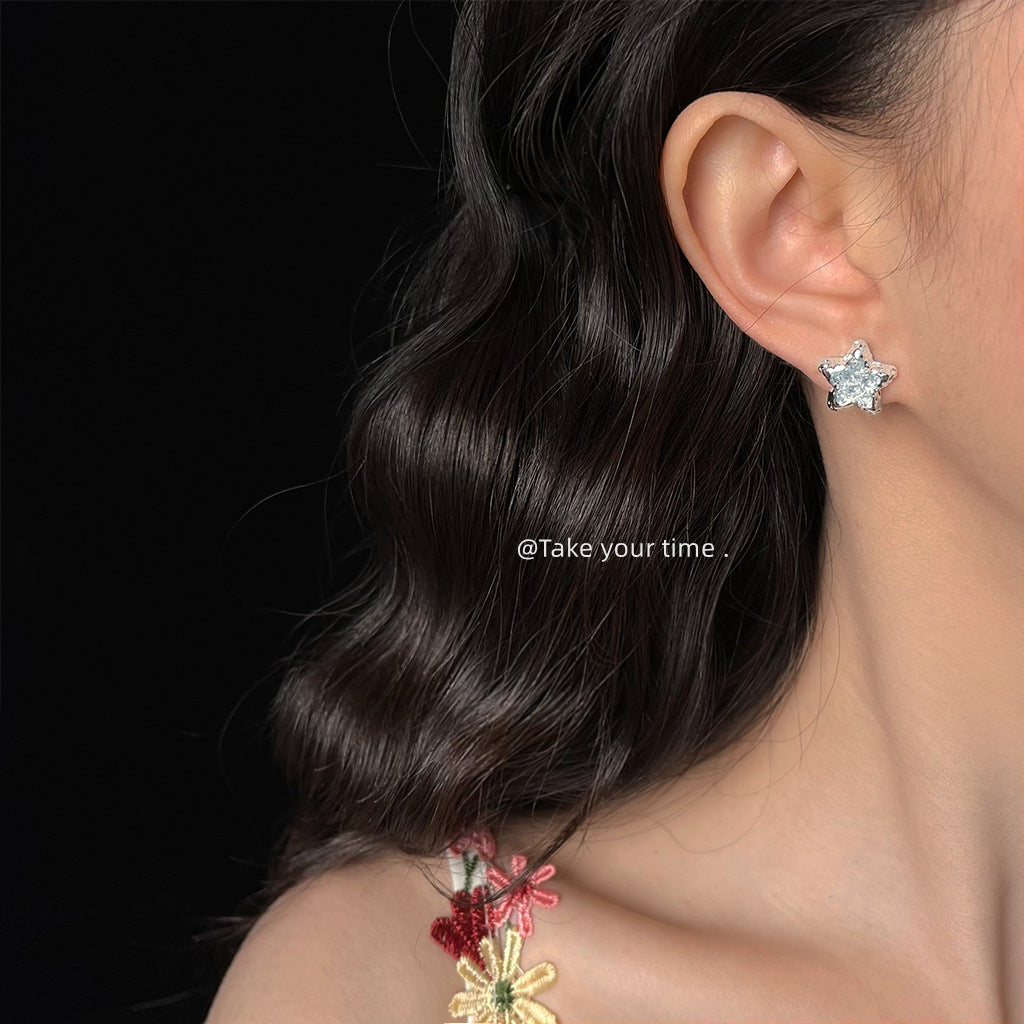 Wholesale Blue Ice Crystal  Five-pointed Star  Earrings