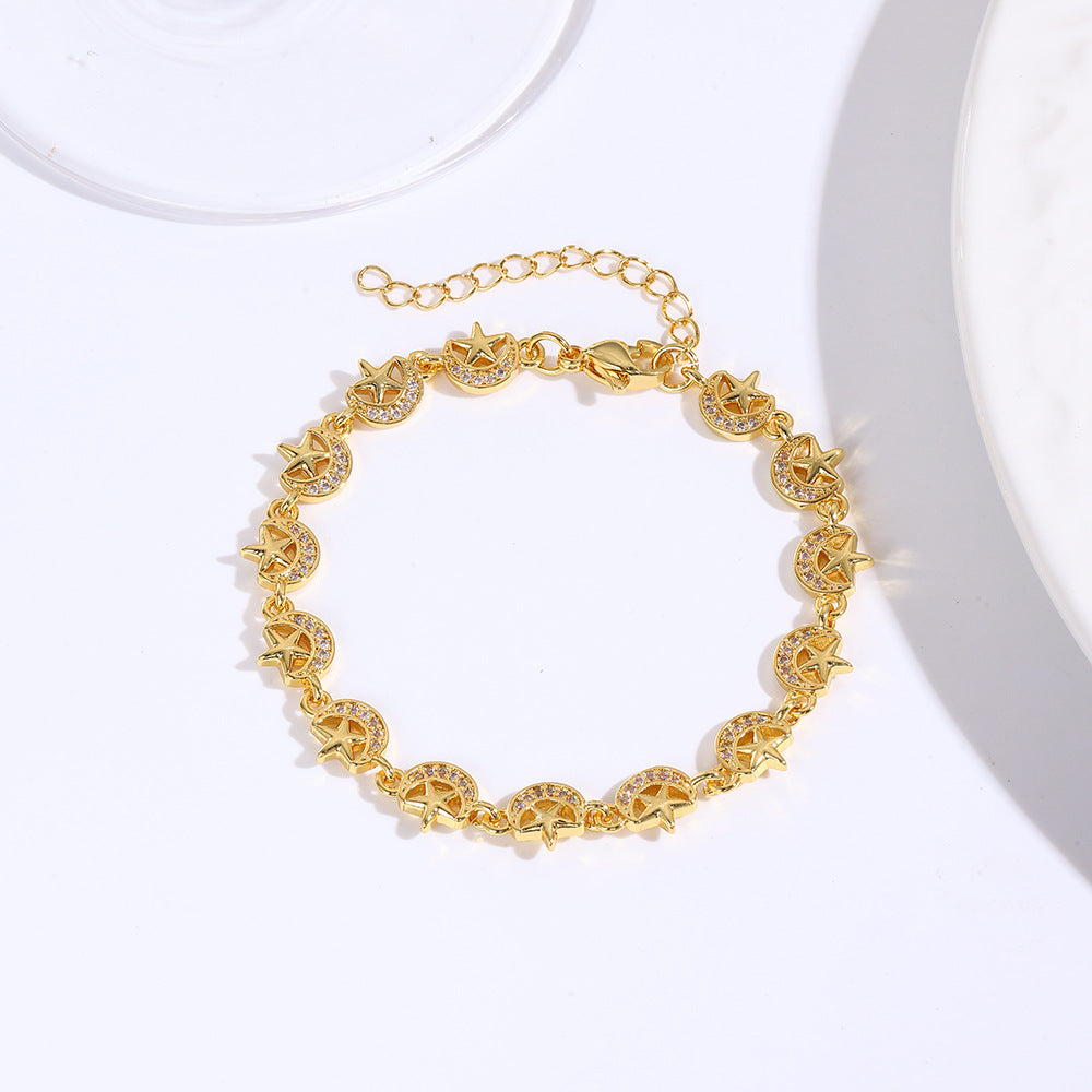 Wholesale  Stereo Micro-Paved Zircon Star and Moon Bracelet