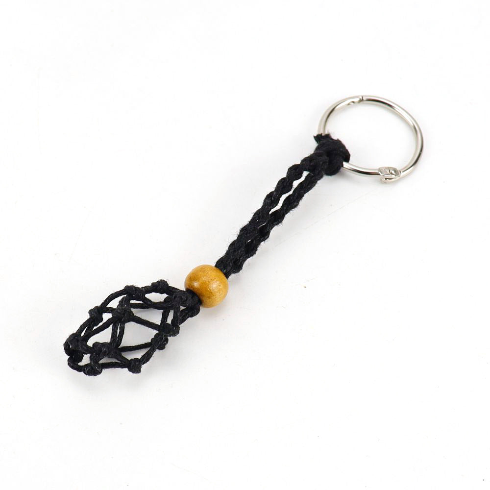 Wholesale Natural Stone Crystal Handwoven Mesh Bag Keychain Adjustable Retractable Mesh Bag ACC-KC-HanX002