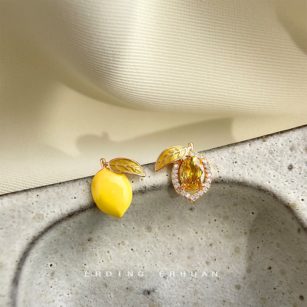 Wholesale  Micro-inlaid Zircon Handmade Glaze Asymmetric Fruit Earrings