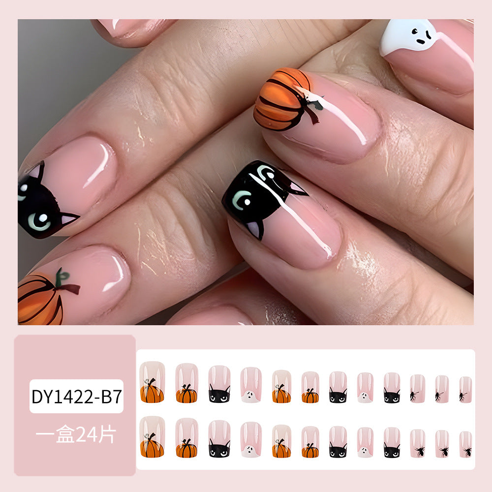 Wholesale 24 Pieces/box Halloween Cute Ghost Pumpkin Nails Kits Nail Stickers ACC-NS-QXJ021