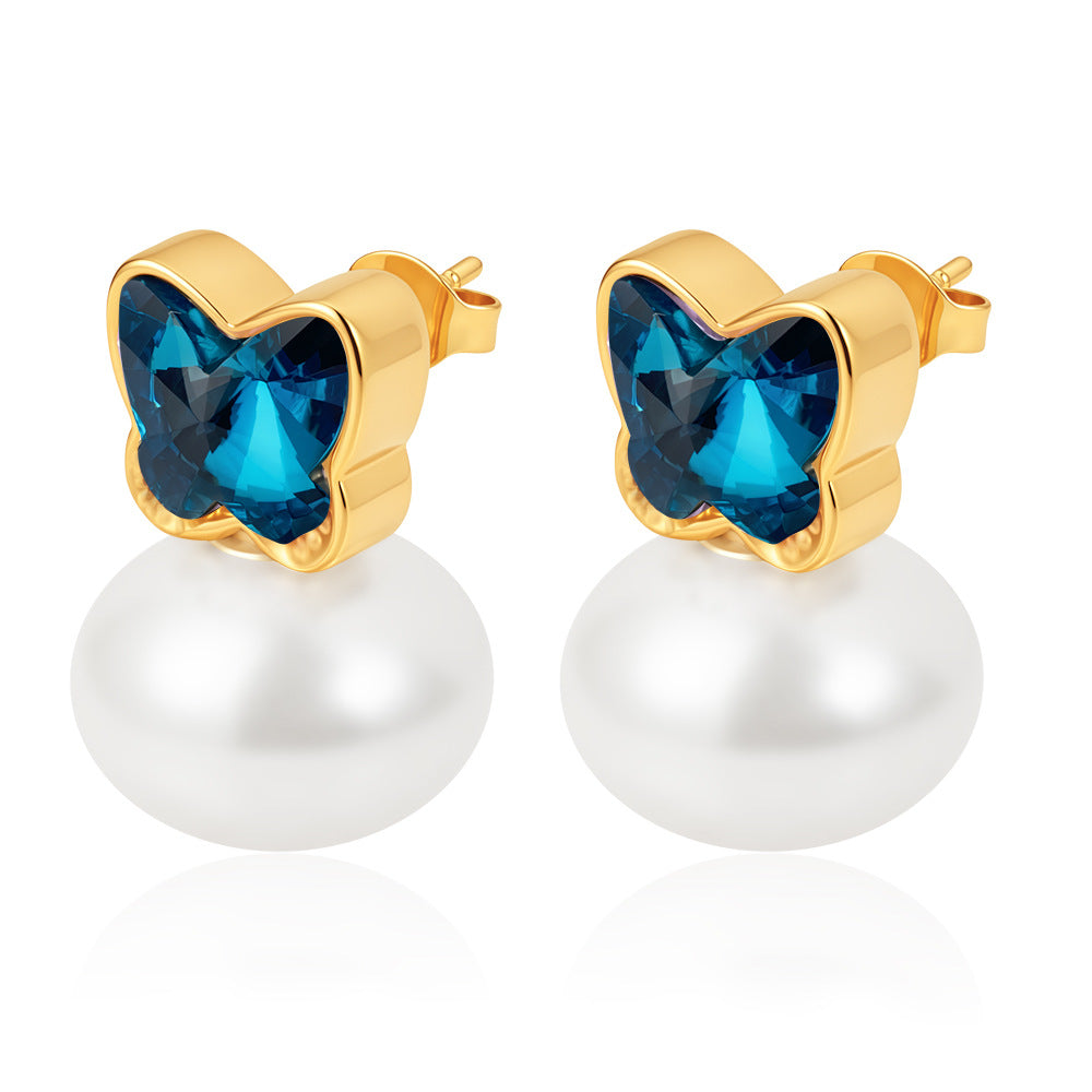 Wholesale Stainless Steel Butterfly Pearl Earrings Fashion Accessory for Women Boutique Resale