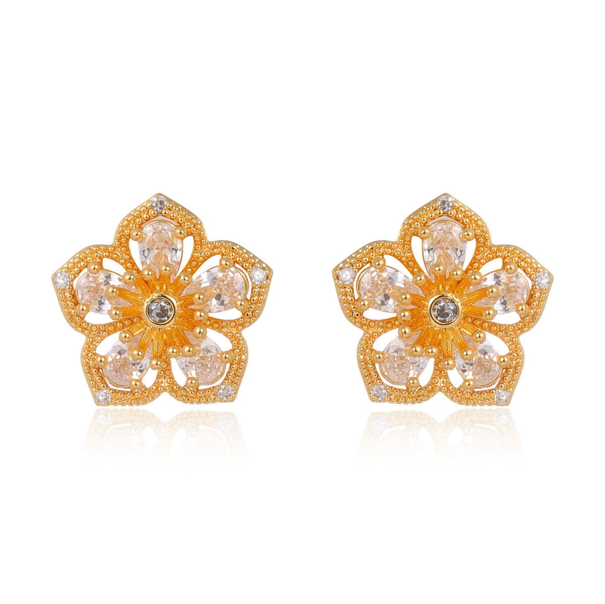 Wholesale  Stainless Steel All-match Earrings Diamond Hollow Flowers Jewelry