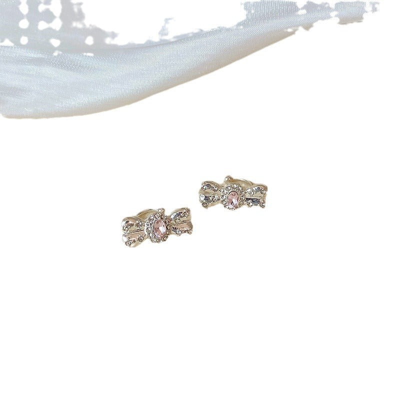 Wholesale Pink Zircon Bow Ear Clip Earrings