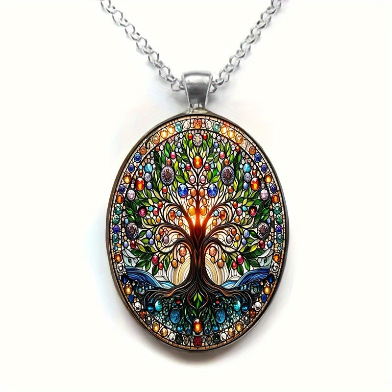 Wholesale Chic Tree of Life Oval Alloy Pendant Necklace for Boutique Jewelry Accessory