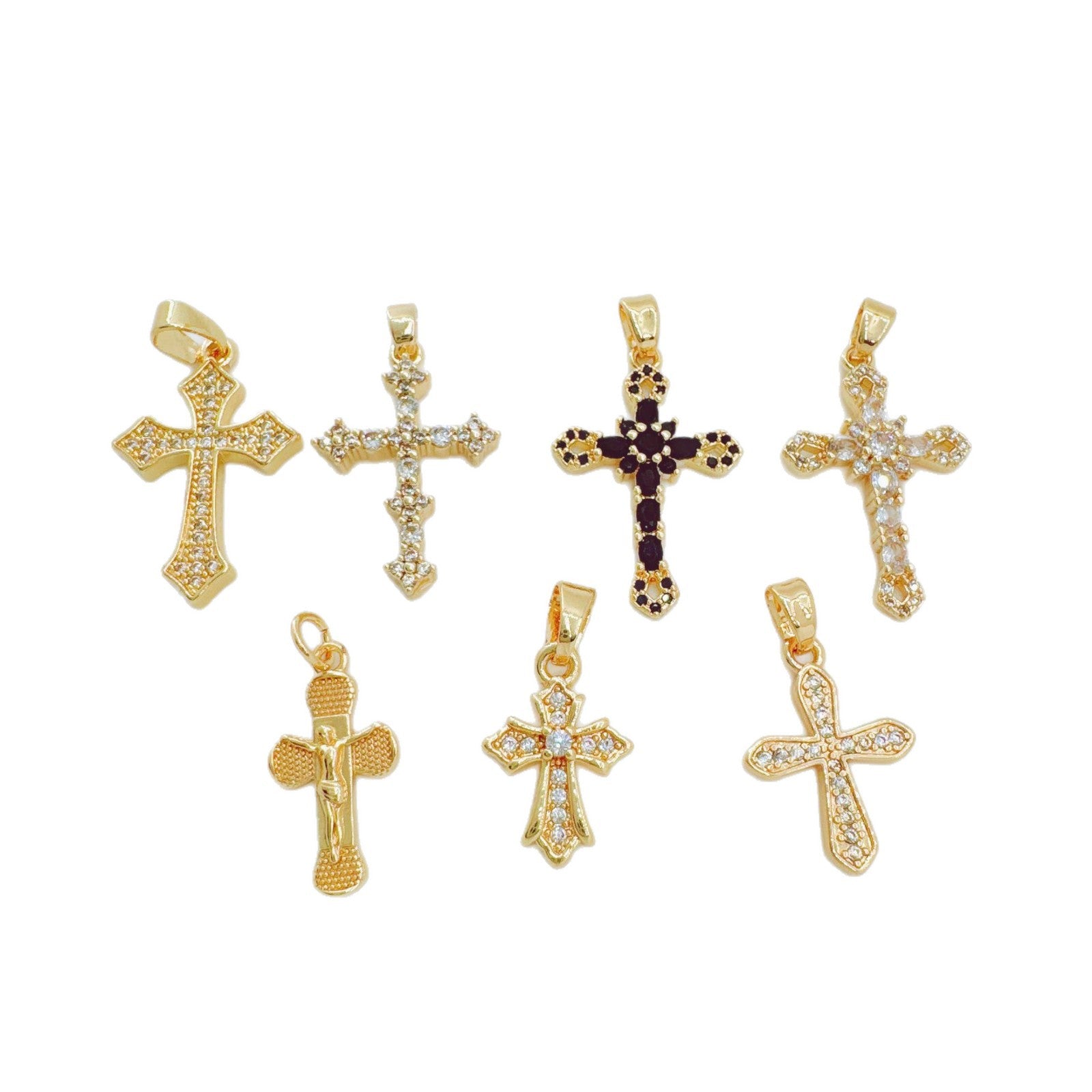 Wholesale Light Luxury Gold Plated Copper Cross Pendant with Zircon