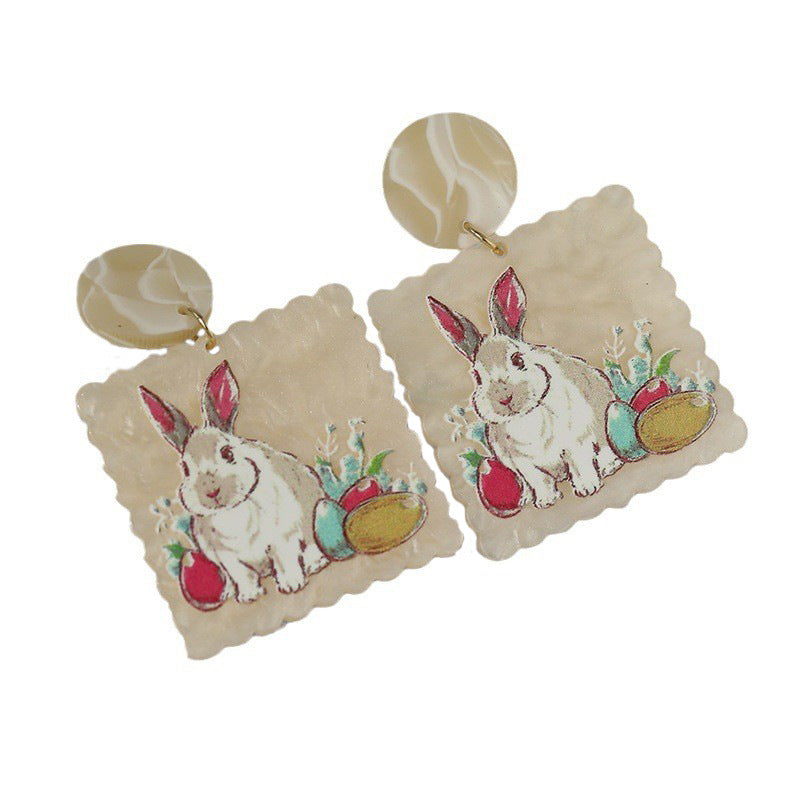 Wholesale Colorful Printed Bunny Easter Earrings