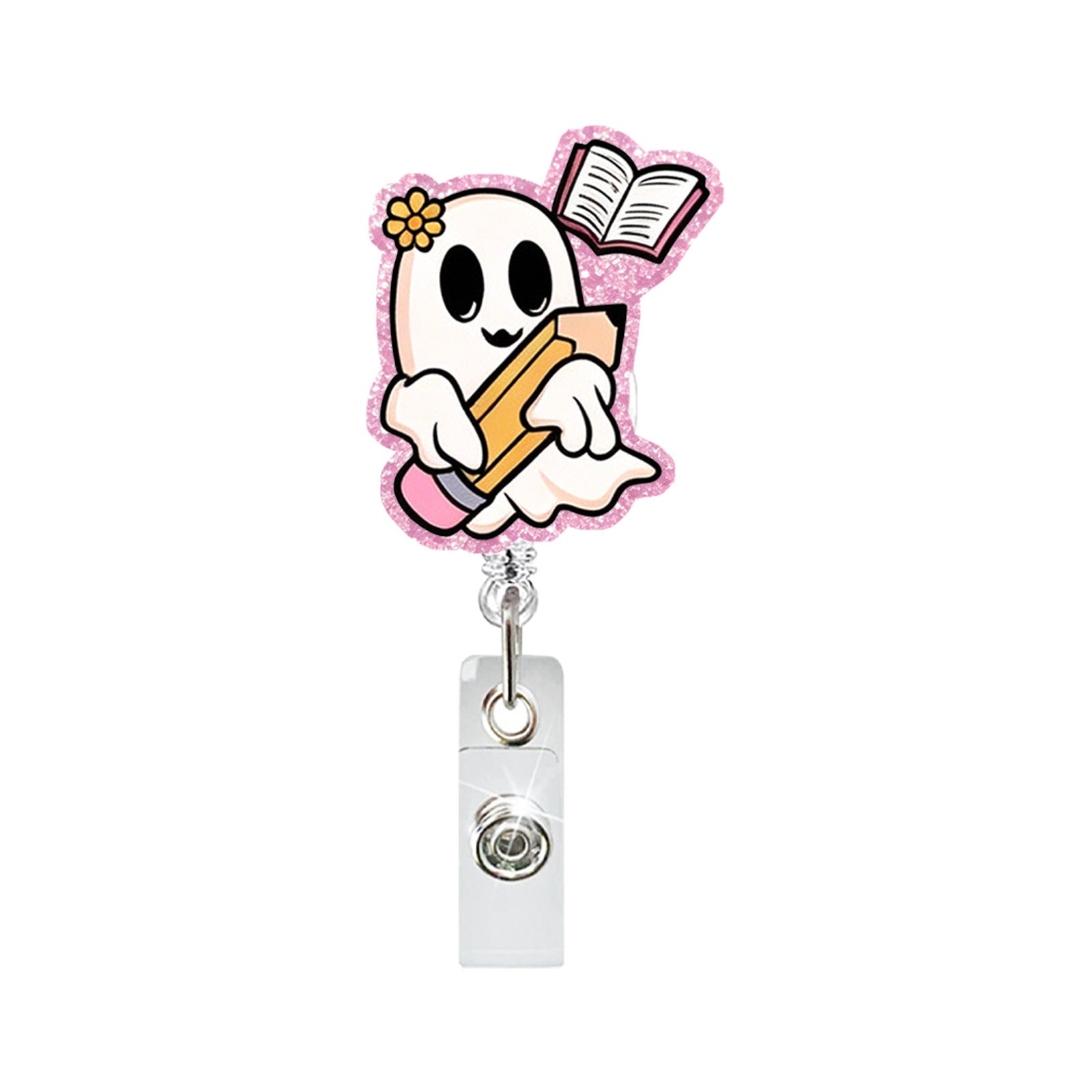 Wholesale Trendy Acrylic Ghost Badge Clip,  Easy-to-Rotate Design for ID Cards and Keychains