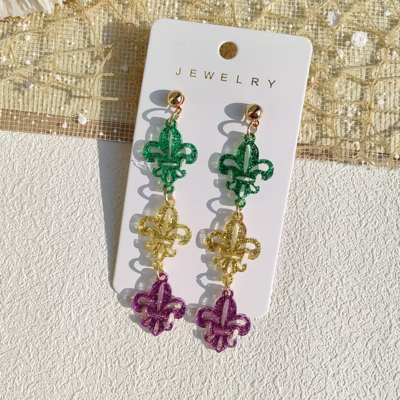 Wholesale Acrylic Valentine's Day Clover Glitter Color Contrast Letter Long Earrings