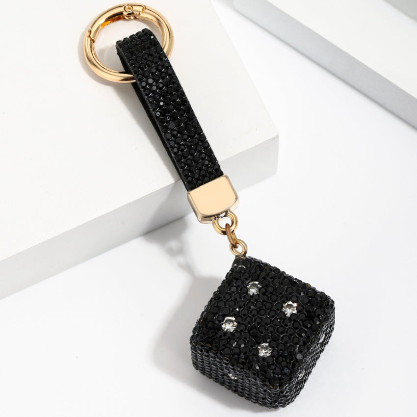 Wholesale Trendy Blue Resin Dice Keychain Pendant Chic Square Jeweled Charm For Bag Or Car Keys Boutique Gift Accessory