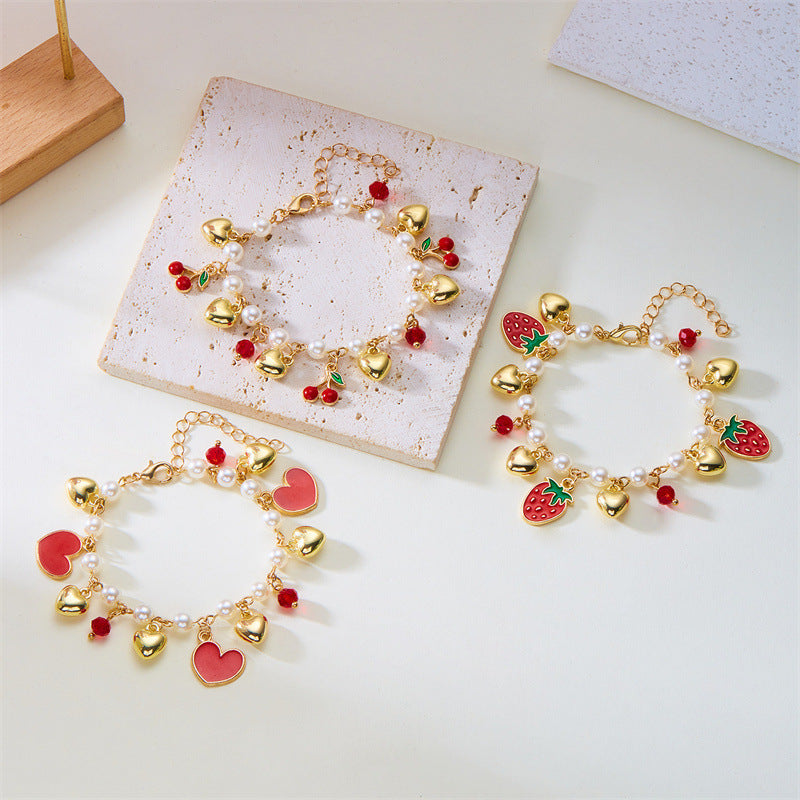 Wholesale  Pearl Bracelet Cherry Heart Strawberry Pearl Fruit Pendant Bracelet