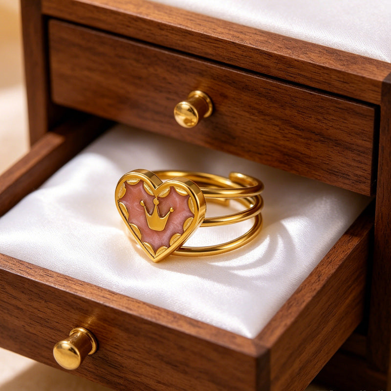 Wholesale Oil Drop Heart Crown Ring Stainless Steel Fashion Accessory Gift