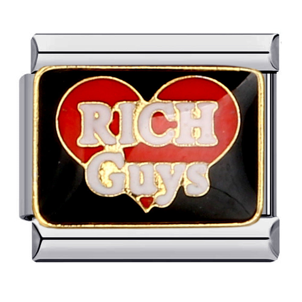 Wholesale Italian Charm Bracelet 9mm DIY Splicing Removable Black Gold Plated Oil Drop Cartoon Stainless Steel Composable Bracelet