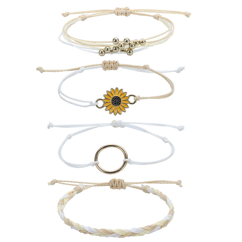 Wholesale Waterproof Wax Thread Handmade Knitted Sunflower Bracelet
