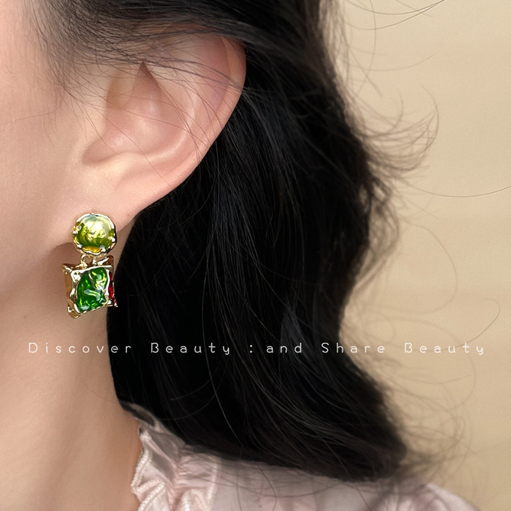 Wholesale Retro Green Oil Drop Flower Earrings