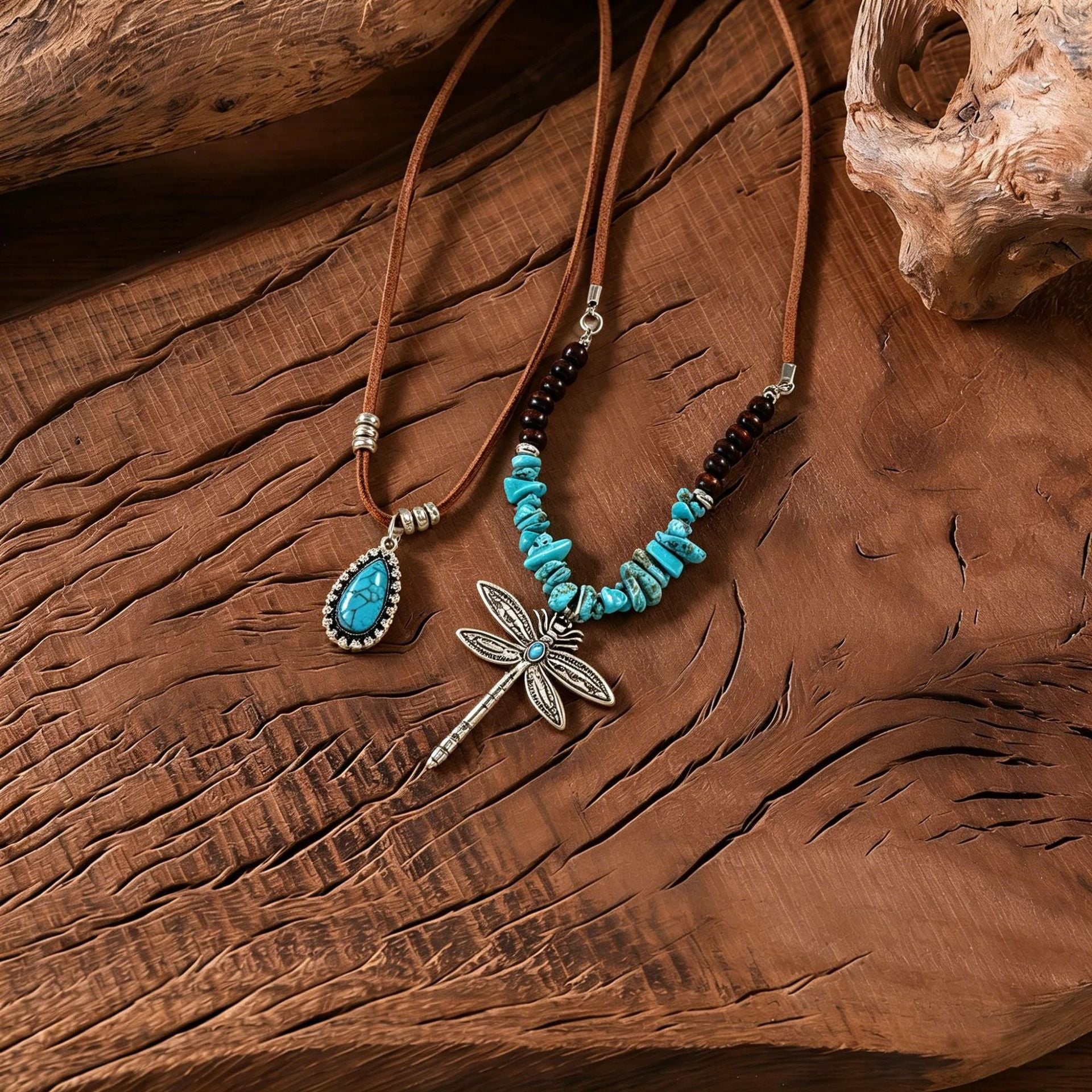 Wholesale Vintage Silver Bohemian Dragonfly Necklace with Turquoise Inlay Fashion Jewelry Accessory