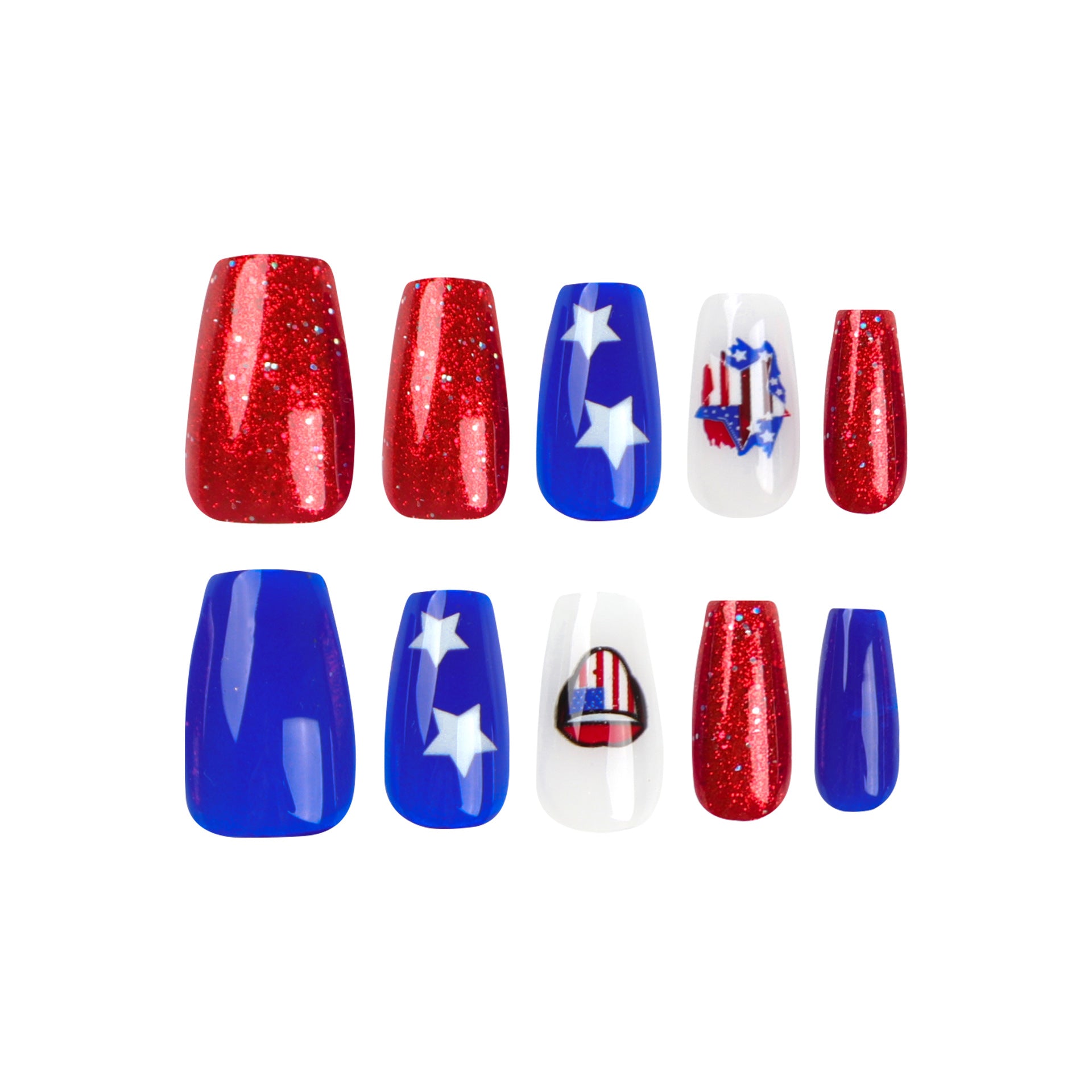 Wholesale 24 Pieces/box American Independence Day Short Shiny Wearing Nail Press-on Nails Kits ACC-NS-LeFan006