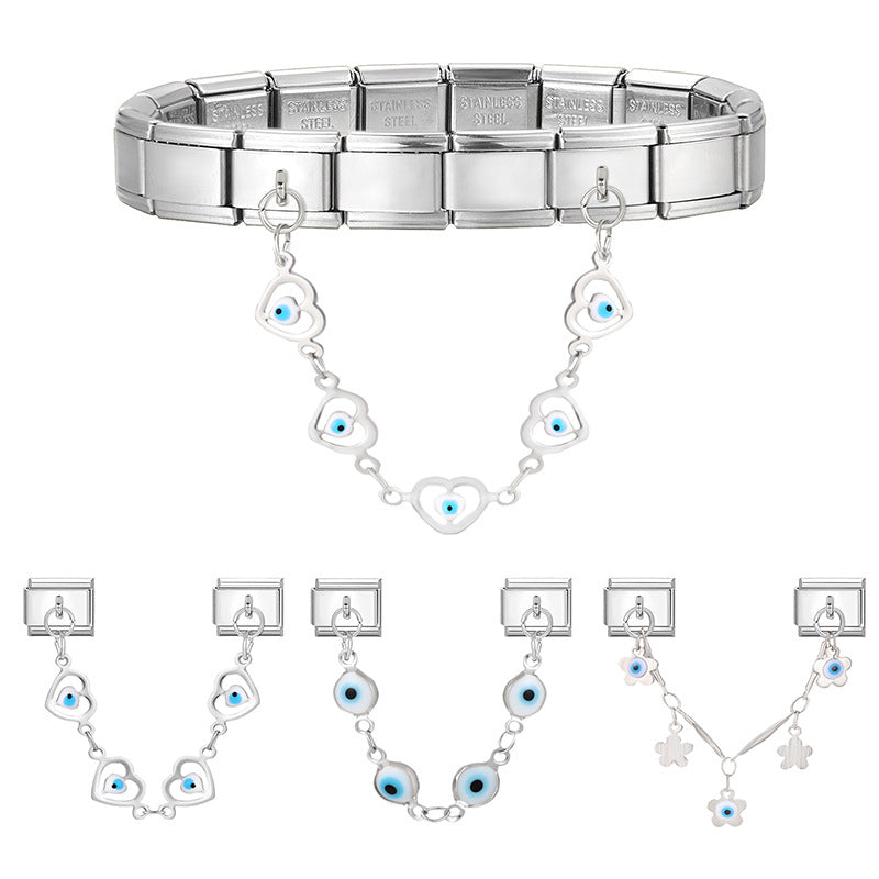 Wholesale Hearts and Love Italian Charms DIY square double-pendant Creative Stainless Steel Composable Bracelet