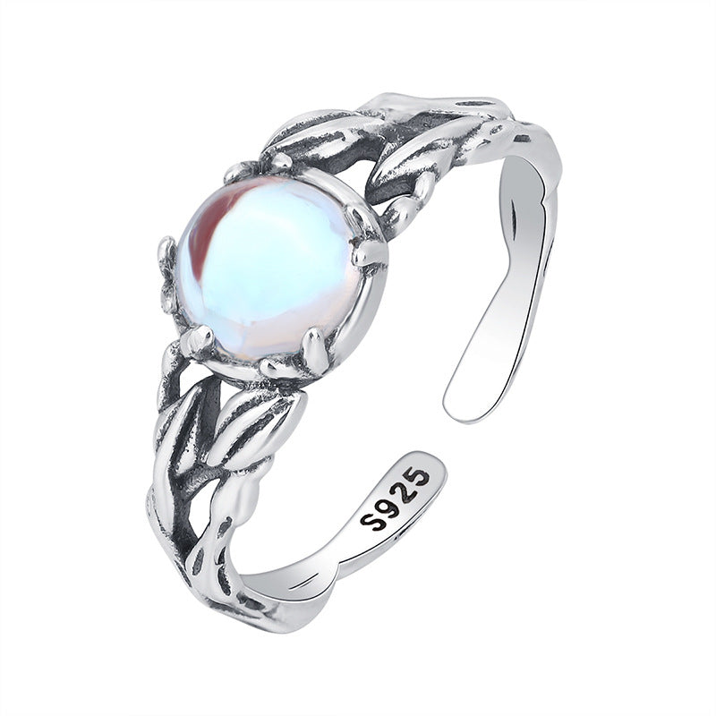 Wholesale s925 sterling silver moonstone open adjustable ring